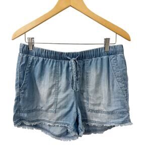 Anthropologie Cloth & Stone Womens Blue Chambray Pull On Shorts Lightweight